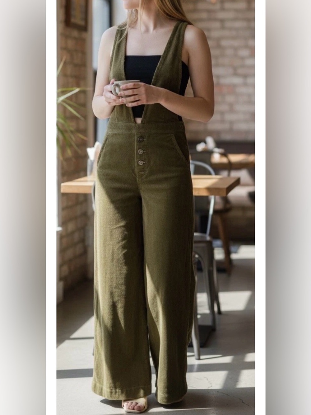 We The Free Olive Wide-Leg Corduroy Jumpsuit